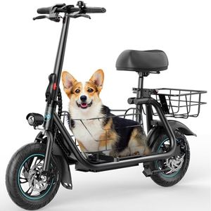 Gyroor Adults Electric Scooter with Large Middle Basket, 550W Motor 18.6 MPH 20 Mile Distance, Foldable E-Scooter with seat for Pets & Cargo, C1S-FP9