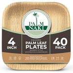 PALM NAKI Small Square Palm Leaf Plates (40 Count) - Disposable Dinnerware, Eco-Friendly, Compostable and Biodegradable Plates (4" Plates)