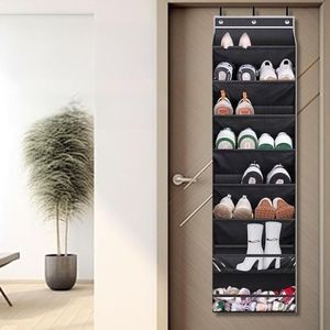Over The Door Shoe Organizer, 8-Tier Behind The Door Shoe Rack, Large Deep Pockets Hanging Shoe Storage with 4 Metal Hook 50 Lbs Load for Closet Dorm RV Narrow Door