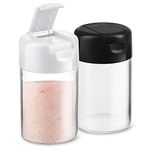 Set of 2 - Plastic Salt and Pepper Shakers with Hinged Lid, No Spill Lunch Bag Camping Picnic Moisture Proof Spice Dispenser, Seasoning Container Pourer w/Cover, 3.5 oz.