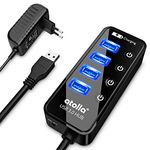 USB Hub with Power Supply, atolla USB 3.0 Hub Active with 4 Ports SuperSpeed Data Transfer and Switch, USB Splitter with Intelligent Charging Port and 15W (5V/3A) Power Supply Adapter