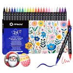 Artecho Acrylic Paint Pens 24 Colors, Dual Tip Acrylic Paint Markers with Brush Tip and Fine Tip for Rock Painting, Glass, Paper, Wood, Egg, Canvas, Ceramic, Fabric, leather, DIY Crafts