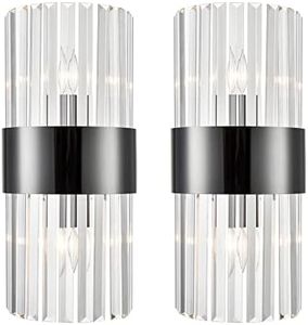 SAMTEEN Crystal Wall Sconces Set of Two Modern Titanium Black Crystal Sconces Wall Lighting 2-Light Clear Glass Wall Light Fixtures for Bathroom Hallway Bedroom
