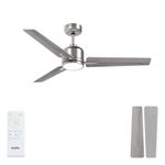 Newday Silver and Wooden Ceiling fan, 42” Quiet Remote Control Ceiling Fan with Light Dimmable, Reversible DC Motor, 6 Speeds, 3 Timer, Memory Function for Bedroom Living Room Basement Kitchen Terrace