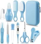 PandaEar Baby Healthcare and Grooming Kit, Baby Safety Set Baby Comb, Brush, Finger Toothbrush, Nail Clippers, Scissors, Nasal Aspirator, Baby Essentials Nursery Care Kit (Blue)