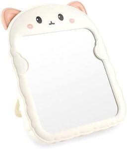 TBWHL Cute Desk Mirror Cartoon Cat Mirror for Desk, Desktop Mirror with Stand for Girls, Kids, Hanging Mirror for Bedroom, Bathroom (White Cat)