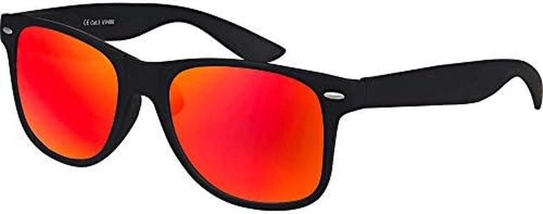 Balinco Lunettes de soleil UV400 CAT 3 CE Rubber - avec charnière à ressort pour femmes & hommes (noir - rouge/orange miroité)