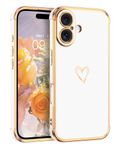 GUAGUA Case for iPhone 16, Cute Heart Pattern Soft TPU Plating Cover for Women Girls with Camera Protection Shockproof Protection Phone Cases for iPhone 16 White