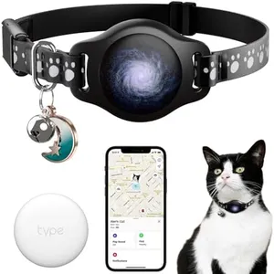 Cat Tracker Collar - Tracking Pet Collar with Finder Tag Waterproof, No Monthly Fee, Compatible with Apple Airtag Find My (iOS Only), Breakaway Tractive Design with Reflective Pattern & Bell, Black