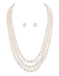 Natural Fresh Water Hyderabadi Oval Shaped 4 To 9 MM Size Pearl Graduation Necklace Chain With Certificate from Hyderabad for Women Girls (Triple Layer)