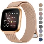 Metal Strap for Fitbit Versa 2 Straps/Fitbit Versa Lite Strap/Fitbit Versa Strap for Women Men, Breathable Stainless Steel Mesh Loop Adjustable Wristband (Rose Gold,Small for 140mm - 215mm wrists)