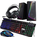 MTG RGB Backlit Mechanical Wired Gaming Keyboard and Mouse, Full Anti-ghosting Keys and RGB Stereo Speaker with 6 Colorful LED Modes with RGB Headphone for Desktop PC Laptop Combo