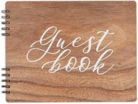 Paper Junkie Rustic Style Wooden Guest Book - Wedding Reception, Bridal Shower, Baby Shower, Quinceanera Guest Book (112 Pages, 11.25x8.75 in)