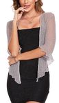 MISS MOLY Women Sheer Shrug Cardigan, Bolero Shrug Sweaters for Dresses, Tie Front Lightweight Crop Knit, Short Cover Up Tops, Grey, Small