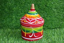 Salvus App SOLUTIONS Wooden Multicolor Round Sindoor Box/Sindur Dani/Sindoora, Decorative Pill Box (3X5 Inch)