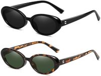 LJCZKA Retro Oval Sunglasses for Women Men Small Oval Sunglasses 90s Vintage Shades Fashion Cat Eye Sun Glasses (Black+Leopard Green)