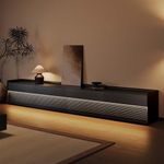 POVISON Fully-Assembled Mid Century Modern TV Stand, 118.11" Wood Media Console with Adjustable LED Light, Entertainment Center with Storage for Living Room