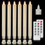 Bighfue LED Flameless Candle, 3D Flickering Taper Battery Operated Candle with Remote Control 10-Key Button, Real Wax 6-Pack for Mantel Christmas Wedding Gift Decoration (Ivory, 0.78 W''9.6 H'')