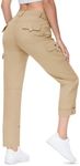 TBMPOY Women's Hiking Pants Quick Dry Convertible Lightweight Roll Up Cargo Pockets Travel Essentials Waterproof Work, Khaki, X-Large