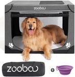 Zooba 36" Portable Soft Dog Crate for Large Dogs - Collapsible Travel Kennel with Carry Bag, Foldable Cage with Durable Textilene Mesh Door, Plush Bed - Ideal for Home or Travel - Charcoal Gray