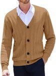 COOFANDY Men's Cardigan Sweater Cable Knit V Neck Button up Sweaters Ribbed Cardigan Sweater with Pockets Caramel