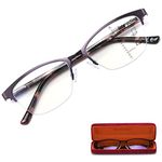 Premium Progressive Multifocus Metal Computer Reading Glasses For Women,Missfive No Line Multifocal Readers With Spring Hinge(Top of lenses is not Zero, purple frame, 1.5x)