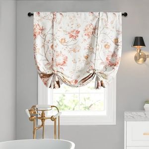 Leeva Tie Up Shade Curtains for Farmhouse, Watercolor Floral Elegant Decorative Adjustable Balloon Small Window Shade for Cafe Studio, Orange Pink, 45 x 63, One Panel