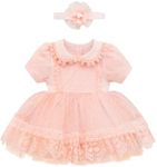 Lilax Christening Baptism Dress, Baby Girls' Lace Floral Embroidered Dress Peach 0-3M