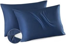 Bedsure Cooling Pillow Cases Queen Size Set of 2, Rayon Derived from Bamboo Cooling Pillowcases for Hot Sleepers, Soft & Breathable Cool Pillow Covers with Zipper, Navy Blue, Gifts, 20x30 Inches