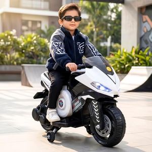 Toyzone Speed Electric Bike (White) | 6V Rechargeable Bike for Kids with 4.5Ah Battery | LED Lights, Music, MP3/USB/BT | Smooth Acceleration | 6M Battery Warranty | Age 2-8 Years, Up to 35kg
