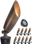 MALORY Solid Brass Landscape Spotlight 10-Pack with Bulb(S06), Low Voltage Front and Backyard Landscape Lighting with Large Rugged Slot Spike & Wire Connector,12V AC/DC Garden Patio Spot Up Light