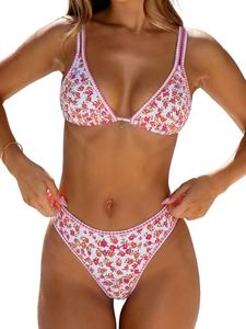 ANRABESS Womens Bikini Sets 2 Piece Swimsuit Double Shoulder Straps Triangle Floral Bathing Suit 2026 Summer Beach Swimwear Orange Red Floral XL