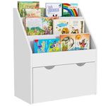 AIYAPLAY Kids Bookshelf, Bookcase Toy Storage Organizer with 3 Tier Shelves, Drawer, for Bedroom, Nursery, Playroom, Classroom, White