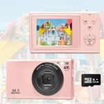 Digital Camera for Kids,4K Point and Shoot Digital Cameras for Kids with 32GB Sd Card (Kids Christmas&Birthday Gifts)