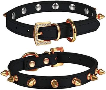 LOVPE One Row Golden Spiked Studded Leather Dog Collar/Cat Collar with Golden Rhinestone Buckle for Small Dog/Cat Puppy Kitty (Black, XS)