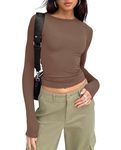 Kovbin Women Long Sleeve Tops Skims Dupe Basic Crop Tops Tight Going Out Top Fall Winter Gym Yogo Clothes 2024 Coffee S