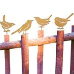 Colorich 4 Pcs Rusty Bird Garden Decorations for Fence with Screw for Screwing in Wood, Metal Garden Ornaments, Garden Fence Ornaments Outdoor for Fields, Parks, Hotels, Garden Stakes Decorative