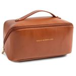 GUBB Multifunctional Travel Makeup Bag | Large Capacity Portable Leather Makeup Bag with Convenient & Durable Handle | Cosmetics Storage Bag with Waterproof PU Leather Fabric - Brown