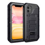 Beeasy Case Compatible with iPhone 11 Black, Waterproof Shockproof Tough Heavy Duty, Built-in Screen Protector 360 Degree Full Body Military Protective, Metal Rugged Cover for Outdoor Sport