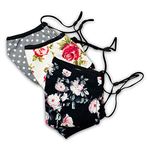 Womans Cotton - Face Protection for Woman 3 Piece with 10 Air Filters, Washable and Reusable Mouth Covering Protector with Adjustable Straps, 4 Layer Protection, Floral