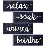 4 Pieces Bathroom Wall Art Farmhouse Wall Decors Relax Soak Unwind Breathe Rustic Bathroom Wooden Signs Funny Vintage Wooden Decor for Laundry Room Bathroom (Dark Blue)