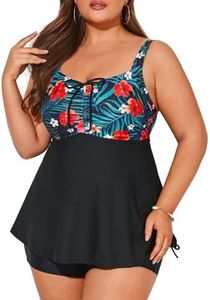 Hanna Nikole Plus Size Women Tankini Swimsuit Tummy Control Two Piece Swimwear 16W Black & Red Flower