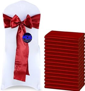 MDS Pack of 50 PCS Wedding Satin Chair sash Chair Decorative Bow Designed Chair Ribbon Ties Back Sash for Wedding Banquet Party, Events Supplies, Home Decorations (7 x 108 Inch, Apple Red)
