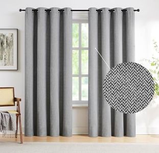 Linen Full Blackout Curtains Grey for Bedroom 84 inches Length Energy Saving Burlap Texture Window Curtains for Living Room White/Black Chevron Room Darkening Drapes 50" w x 2 Panels, Grommet Top