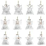 Belle Vous Spun Glass LED Angel Ornaments (12 Pack) - Assorted Sizes Clear Glass Hanging Angels with Lights - Xmas Hanging Ornaments for Christmas Tree Decoration & Holiday Party Decor