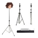 Dhouse Wig Stand Mannequin Head Stand Adjustable Wig Head Tripod Stand 31.5-51Inch 80-130cm for Hairdressing Adjustable Hair Doll Styling Training Canvas head with Carry Bad