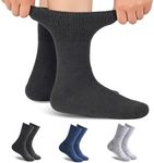 Forcool Diabetic Crew Women Men Merino Wool Non Binding Loose Top Non Blister Cushion Wide Quarter Diabetes Edema Dress Socks Mid Calf, 3 Pairs Medium