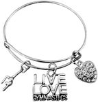 Sportybella Gymnastics Charm Bracelet, Girls Live Love Gymnastics Jewelry, Gymnastics Gifts for Gymnasts and Teams