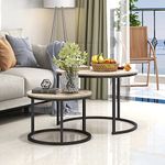 BOFENG Industrial Round Coffee Tables/Stacking Side Tables End Tables Set of 2 with Sturdy Black Metal Frame for Living Room,Balcony,Office