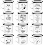 Mifoci Christmas Christian Enamel Mugs with Handle Christian Inspirational Coffee Mugs Gift Bible Verse Cup Religious Camping Cups Church Gift Women Men Teacher Coworker Employee(White,12 Pcs)